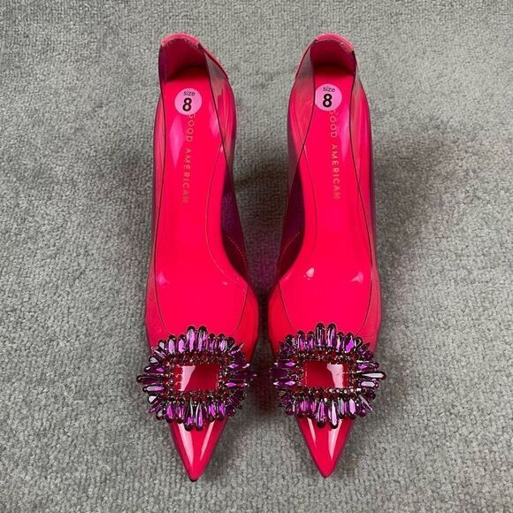 NEW Good American Cinderella Hot Pink Embellished Pump Heels Women’s 8 - Picture 2 of 6
